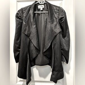 Joseph Ribkoff 3/4 Ruched Sleeve Draping Asymmetrical Cover Up in Black Satin